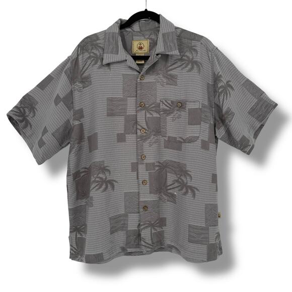 Vintage Y2K Joe Marlin Tropical Print Polo Shirt, Grey Palm Tree Check, L - Picture 1 of 6